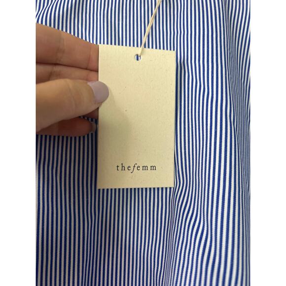 NWT The Femm Poplin Lightweight Puff Sleeves Luella Blouse Blue Size: Medium - Picture 4 of 9